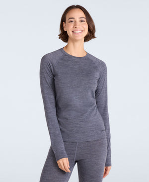 Womens Merino Long Sleeve Base Layer Top - Grey