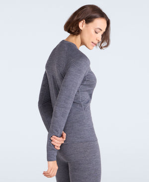 Womens Merino Long Sleeve Base Layer Top - Grey
