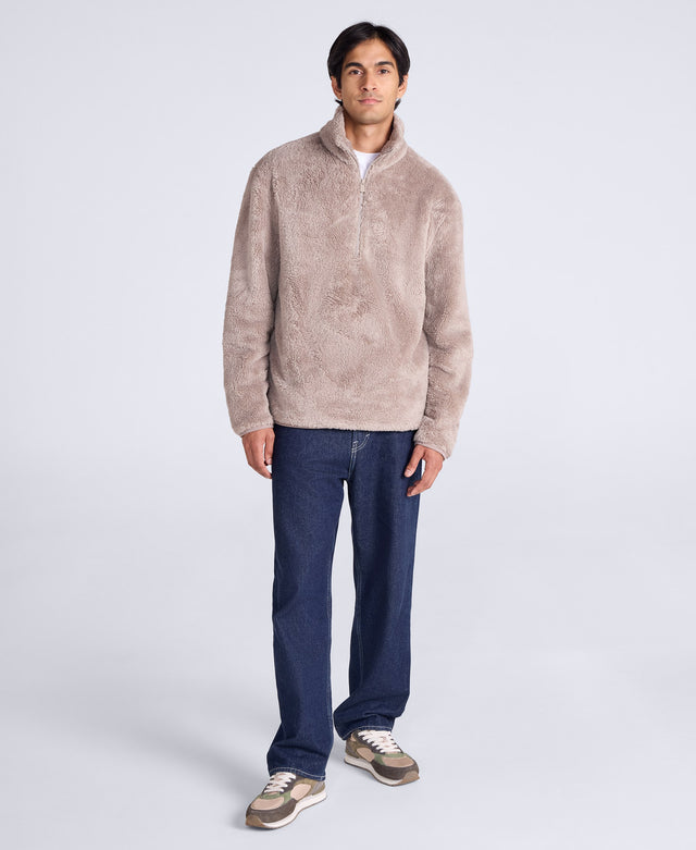 Teddy Mens Half Zip Fleece - Dark Beige