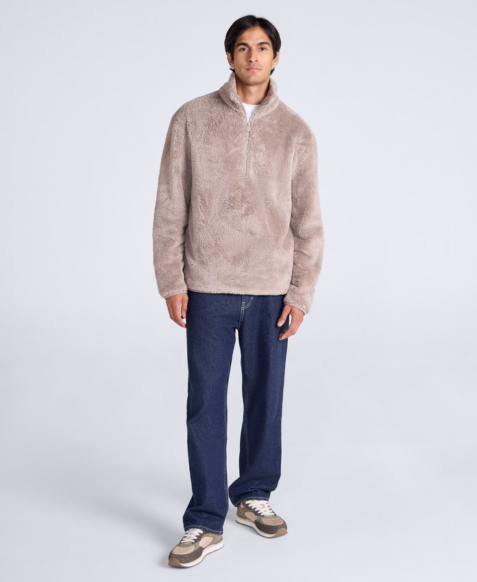 Teddy Mens Half Zip Fleece - Dark Beige
