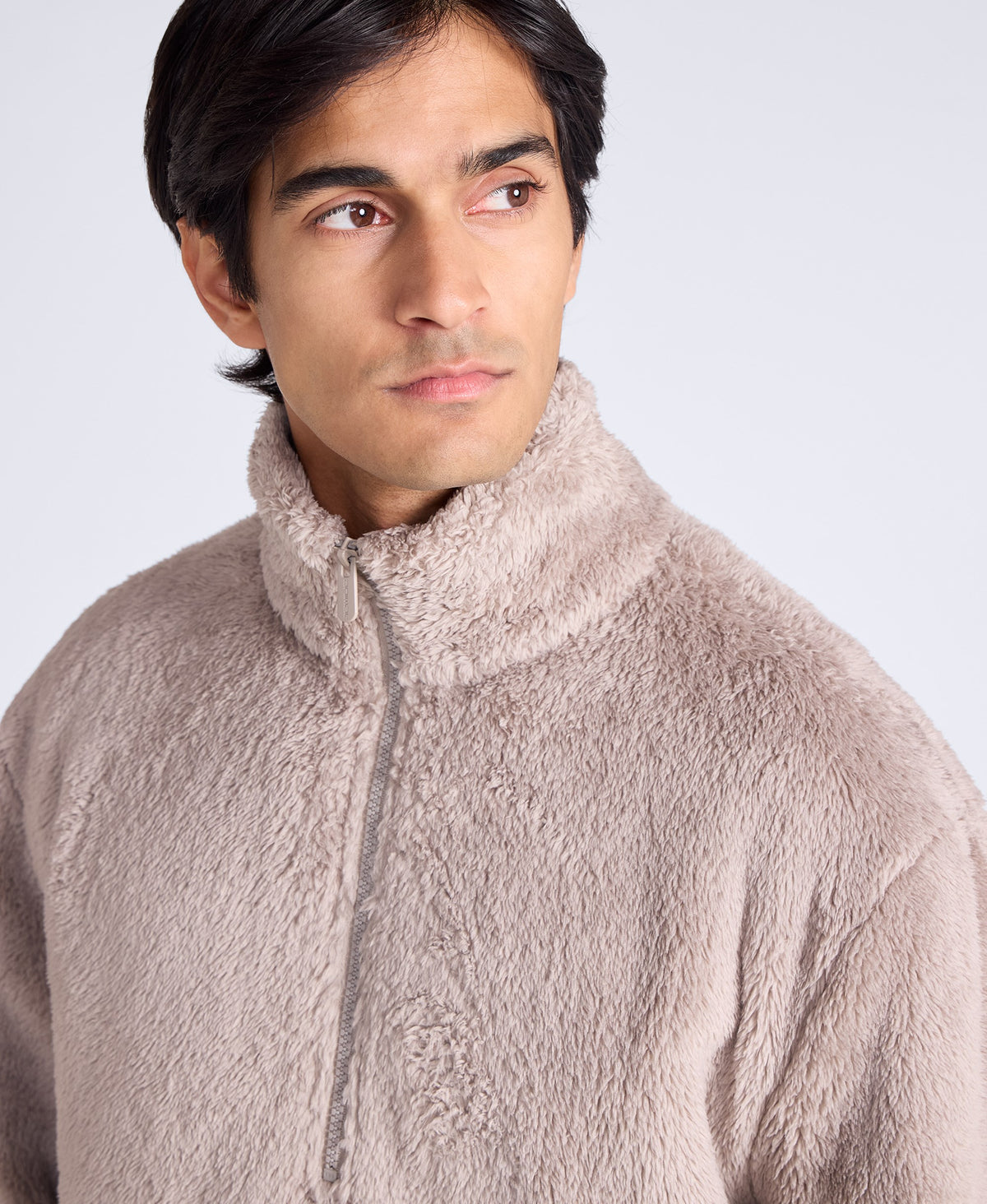Teddy Mens Half Zip Fleece - Dark Beige