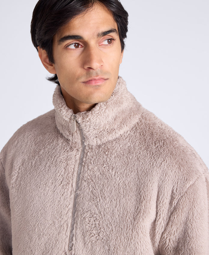 Teddy Mens Half Zip Fleece - Dark Beige