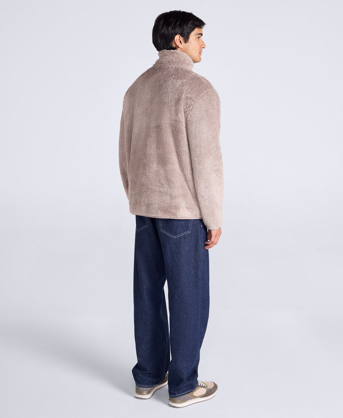 Teddy Mens Half Zip Fleece - Dark Beige