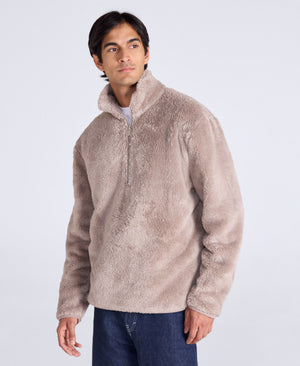 Teddy Mens Half Zip Fleece - Dark Beige