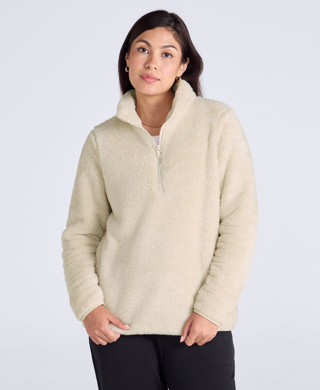 Teddy Womens Half Zip Fleece - Beige