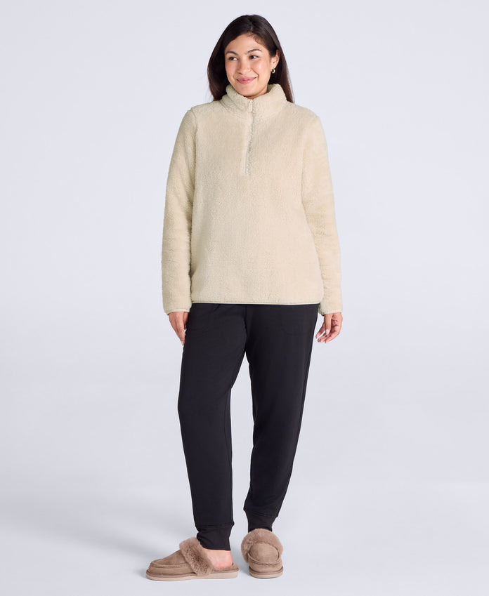 Teddy Womens Half Zip Fleece - Beige