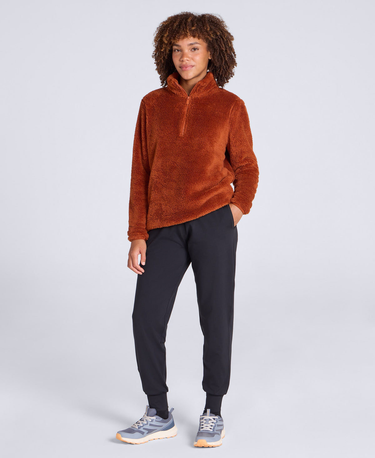 Teddy Womens Half Zip Fleece - Burnt Orange