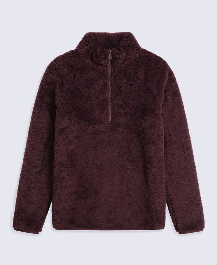 Teddy Womens Half Zip Fleece - Dark Brown