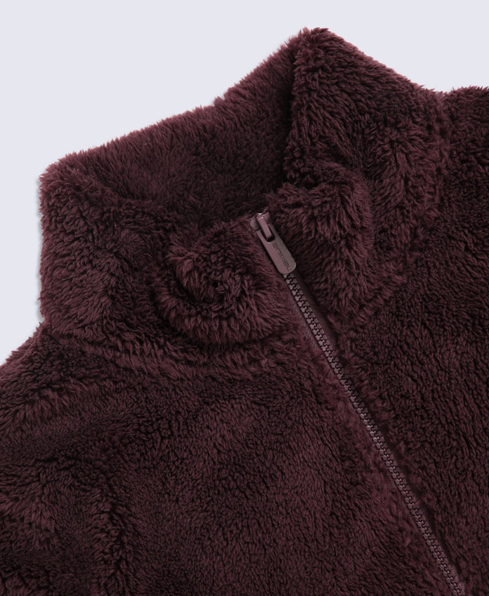 Teddy Womens Half Zip Fleece - Dark Brown