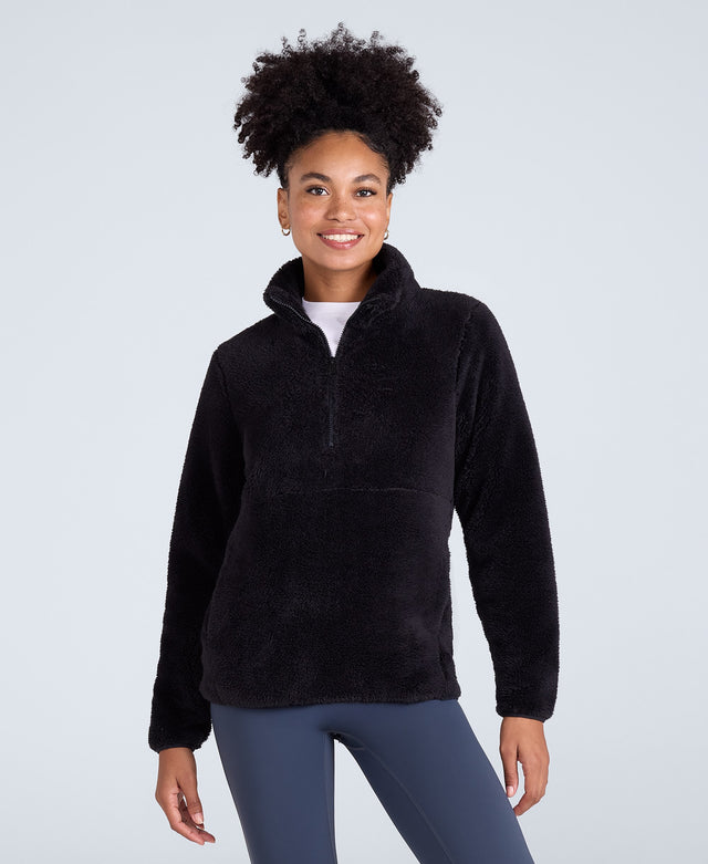Teddy Womens Half Zip Fleece - Jet Black