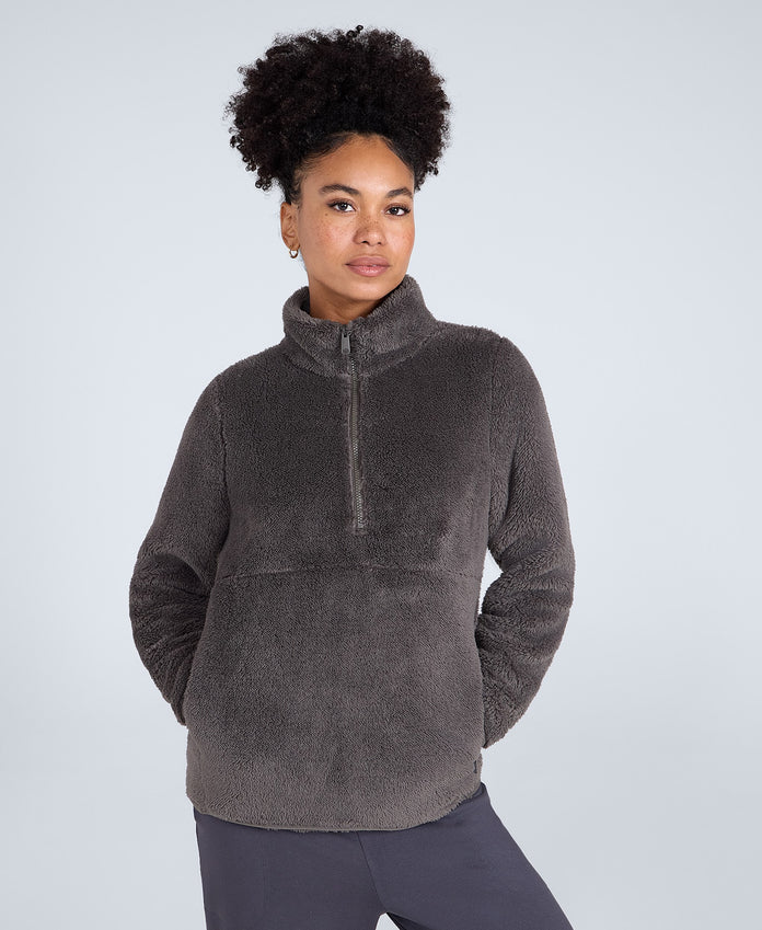 Teddy Womens Half Zip Fleece - Khaki