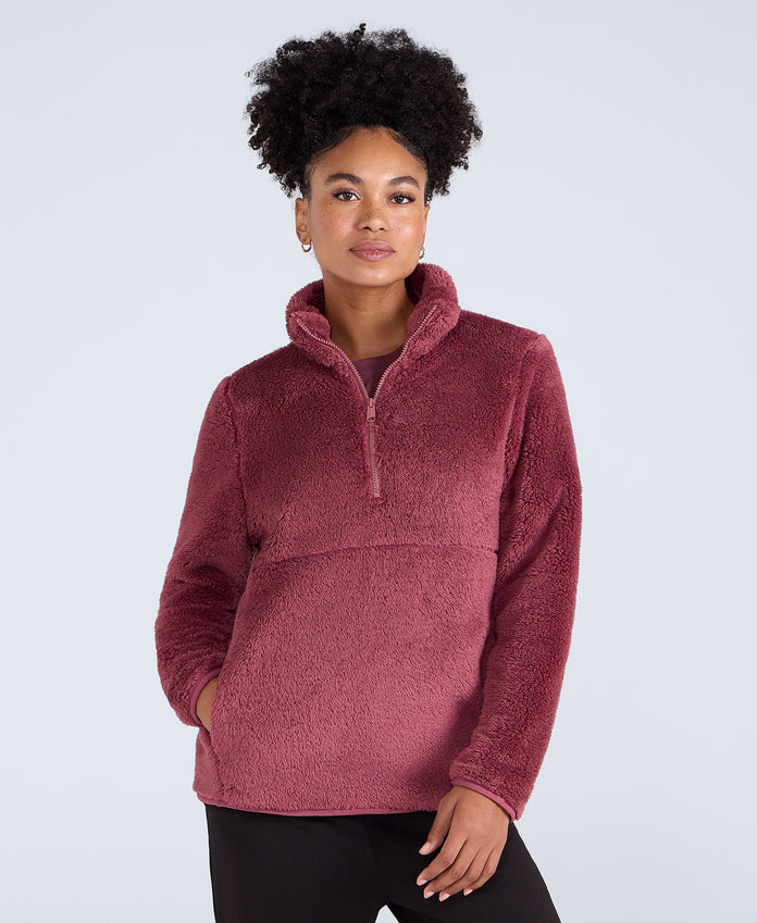 Teddy Womens Half Zip Fleece - Pink