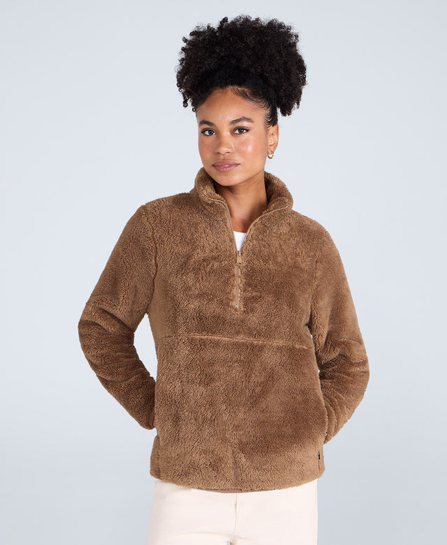Teddy Womens Half Zip Fleece - Tan