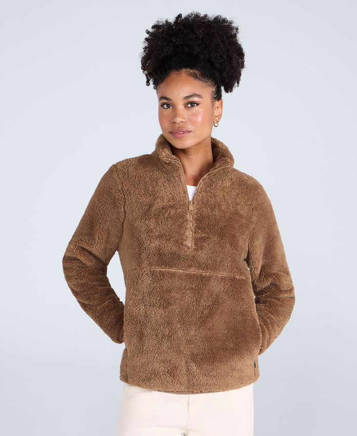 Teddy Womens Half Zip Fleece - Tan