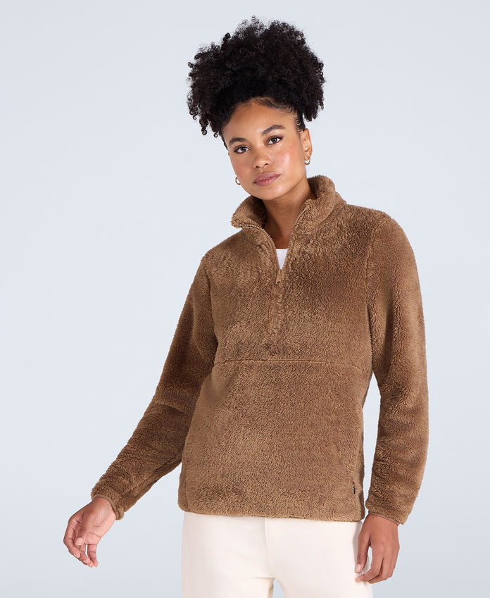 Teddy Womens Half Zip Fleece - Tan