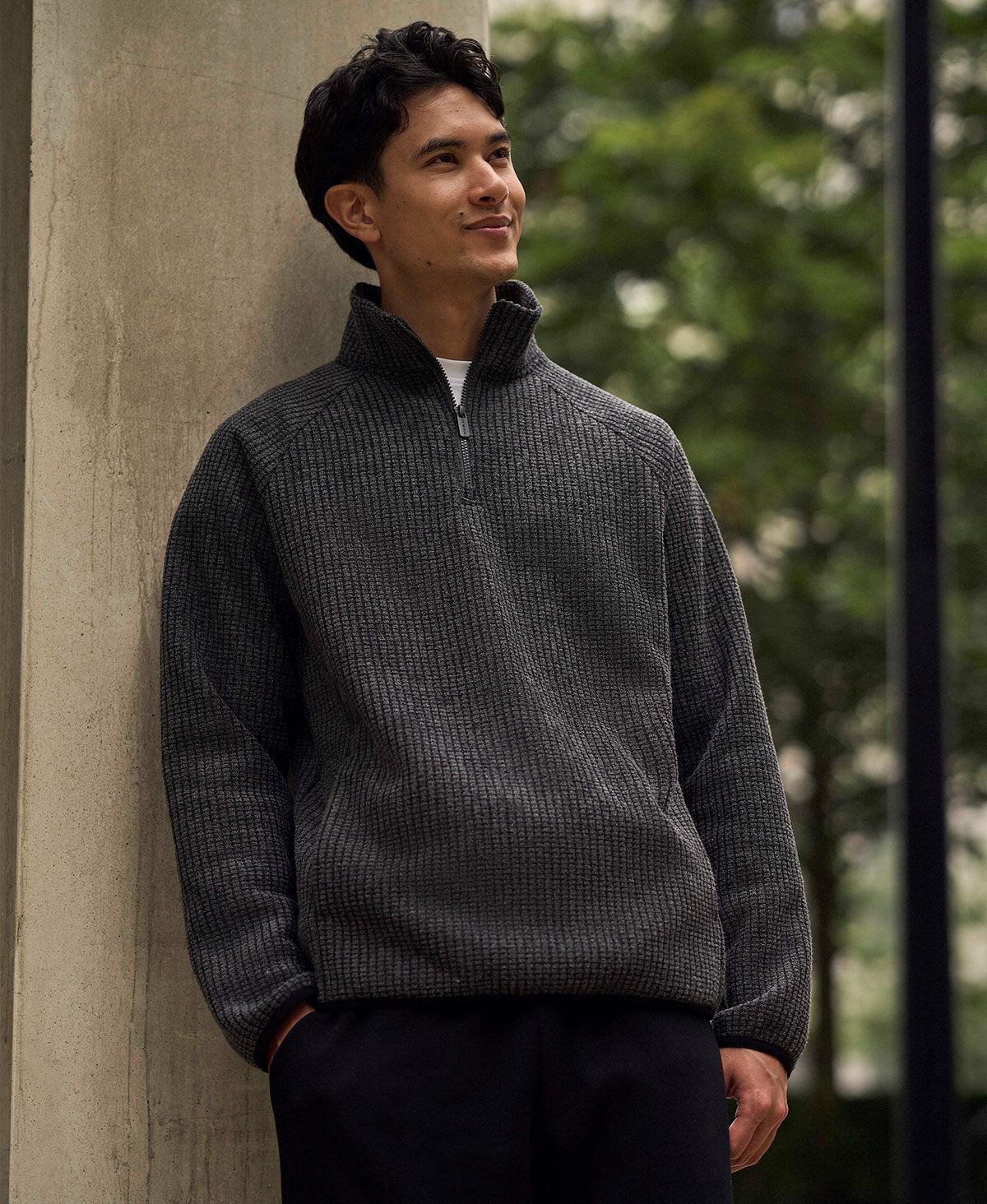 Mens Textured Half-Zip Fleece - Charcoal