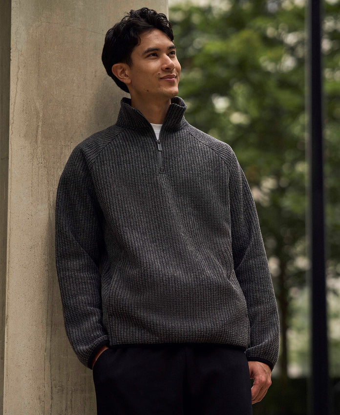 Mens Textured Half-Zip Fleece - Charcoal
