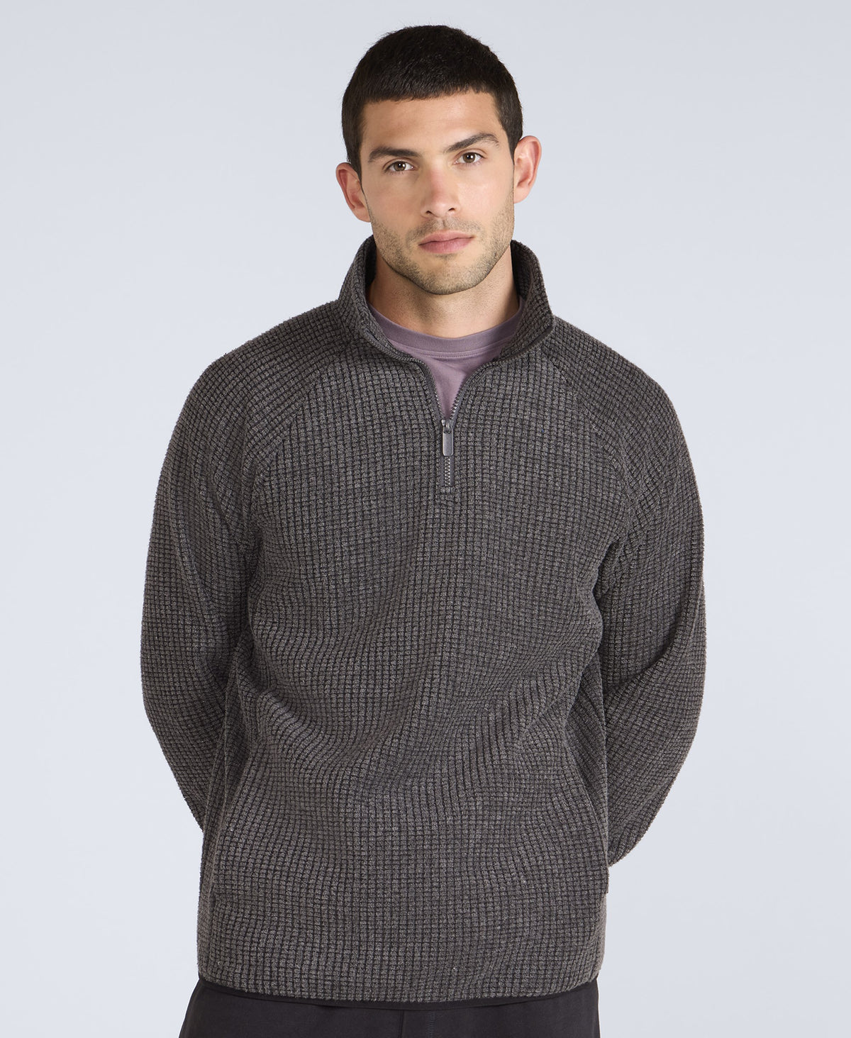 Mens Textured Half-Zip Fleece - Charcoal
