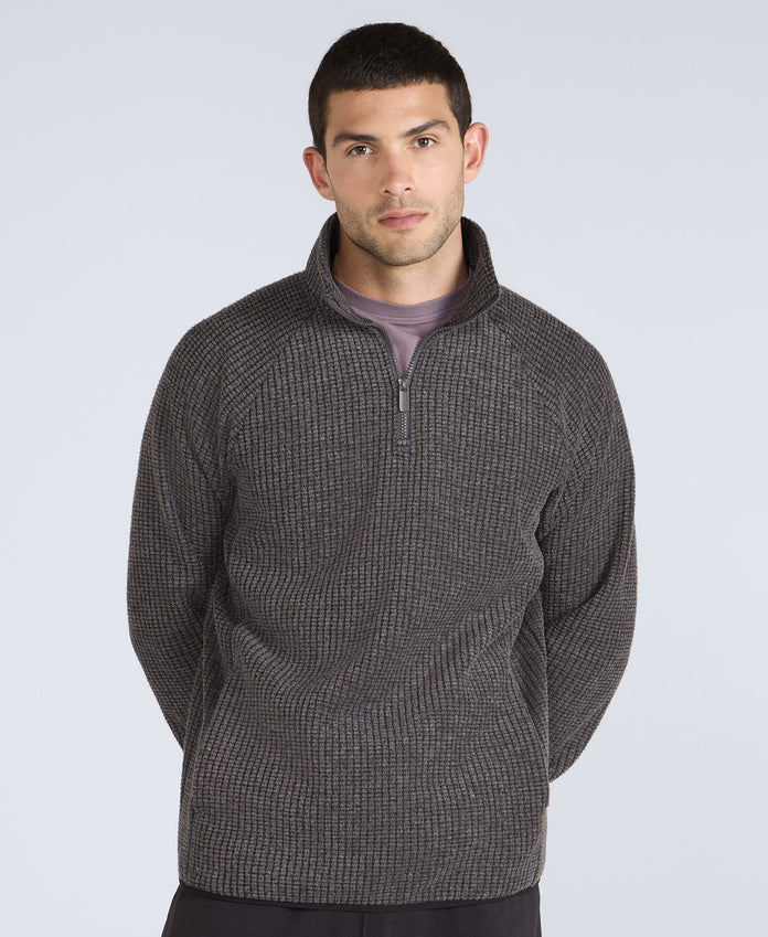 Mens Textured Half-Zip Fleece - Charcoal
