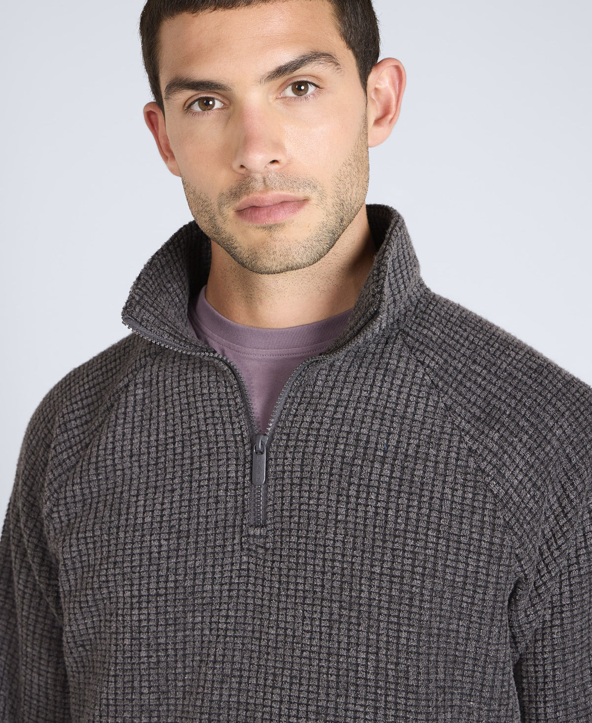 Mens Textured Half-Zip Fleece - Charcoal