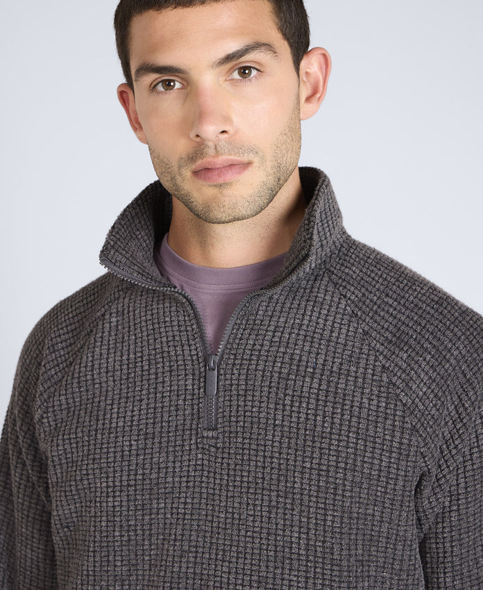 Mens Textured Half-Zip Fleece - Charcoal