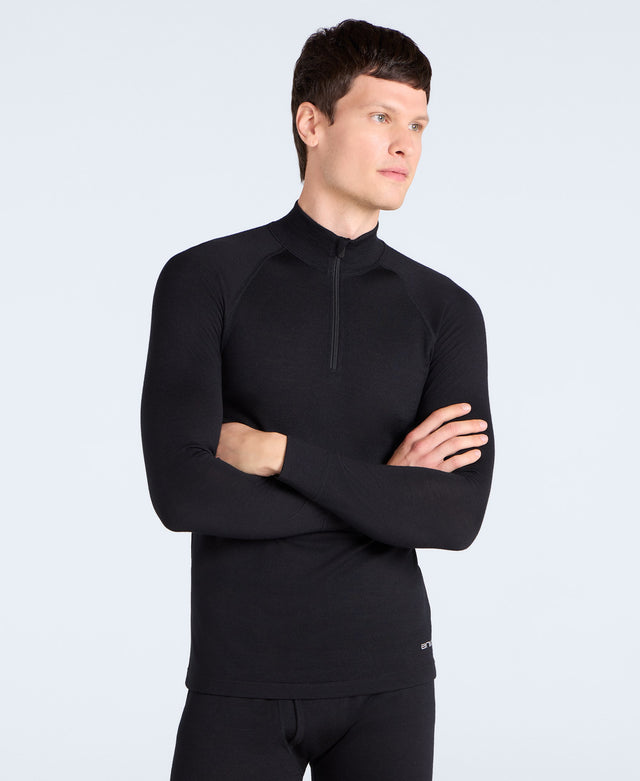 Merino Mens Half Zip - Black