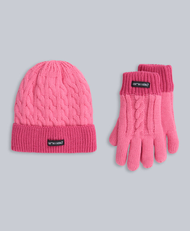 Kids Fur Lined Hat & Glove Set - Pink
