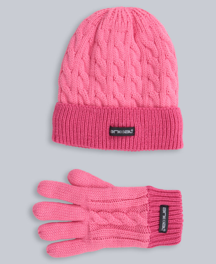 Kids Fur Lined Hat & Glove Set - Pink