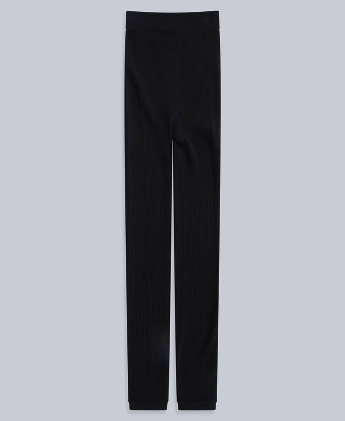 Fleece Lined Ribbed Womens Leggings - Black
