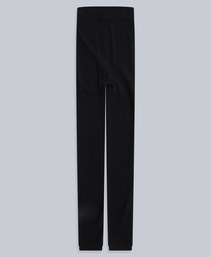 Fleece Lined Ribbed Womens Leggings - Black