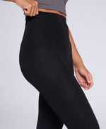 Fleece Lined Ribbed Womens Leggings - Black