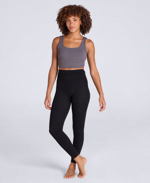 Fleece Lined Ribbed Womens Leggings - Black