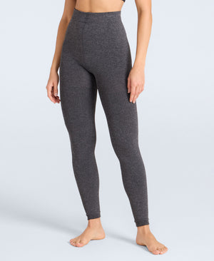 Fleece Lined Ribbed Womens Leggings - Charcoal