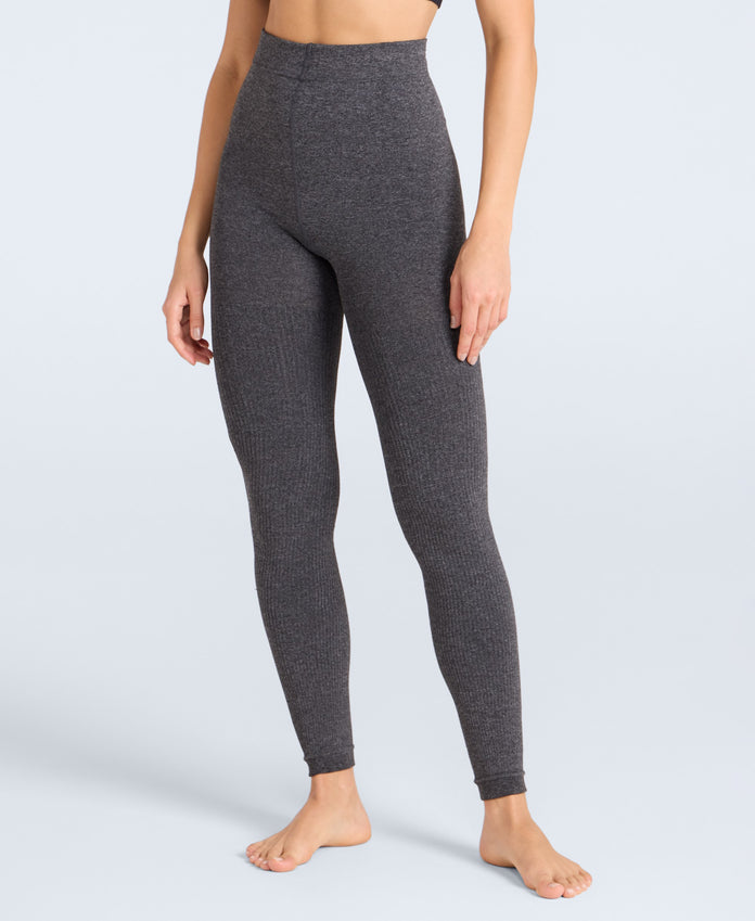 Fleece Lined Ribbed Womens Leggings - Charcoal
