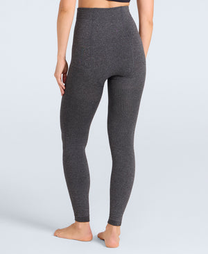Fleece Lined Ribbed Womens Leggings - Charcoal