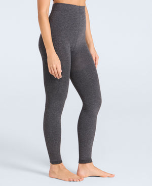 Fleece Lined Ribbed Womens Leggings - Charcoal