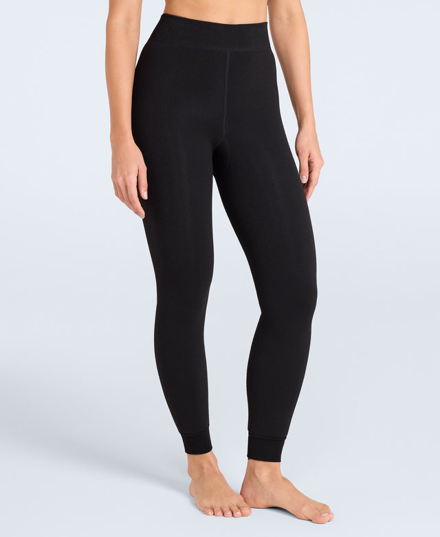 Womens Fleece Lined Heavy Weight Leggings - Black