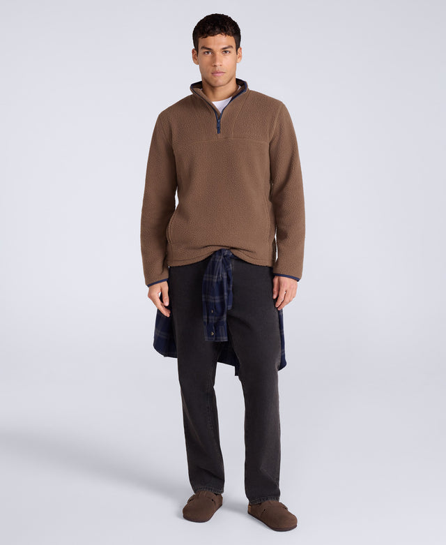 Alfie Mens Borg Contrast Trim Half Zip Fleece - Brown