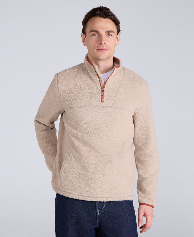 Alfie Mens Borg Contrast Trim Half Zip Fleece - Light Beige