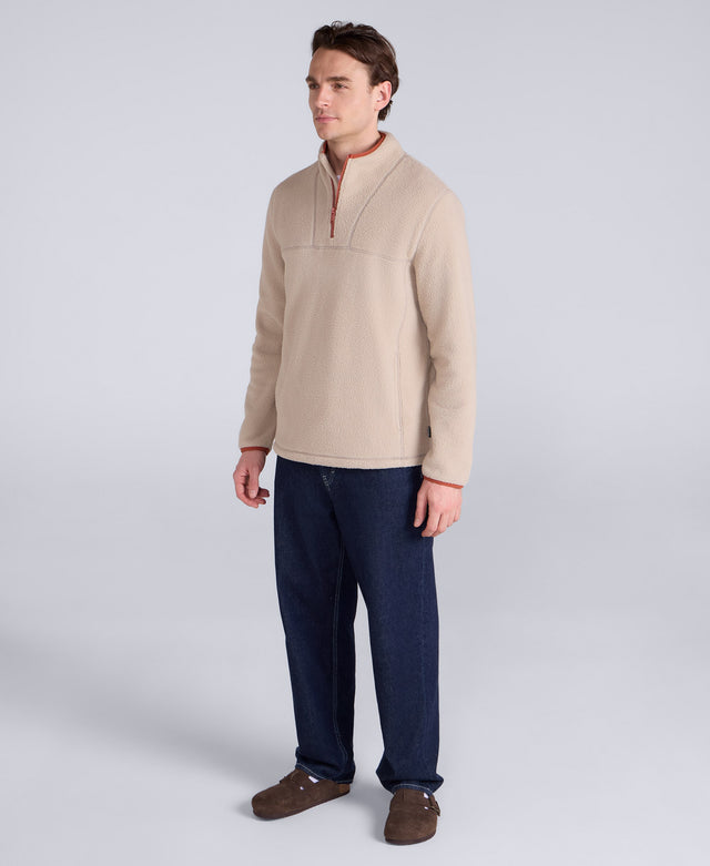 Alfie Mens Borg Contrast Trim Half Zip Fleece - Light Beige