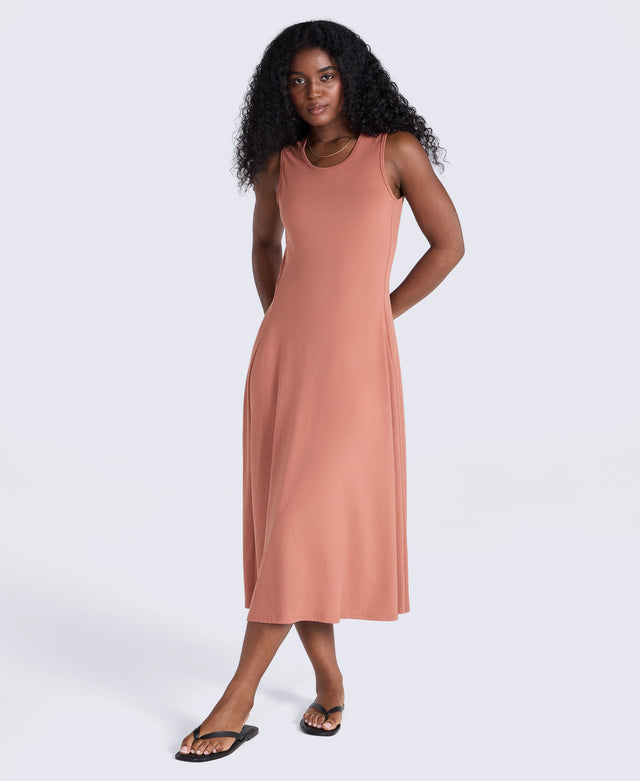 Alba Womens Tank Midi Dress - Rust