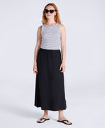 Womens Linen Blend Midi Skirt - Black