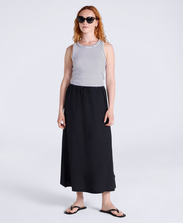Womens Linen Blend Midi Skirt - Black
