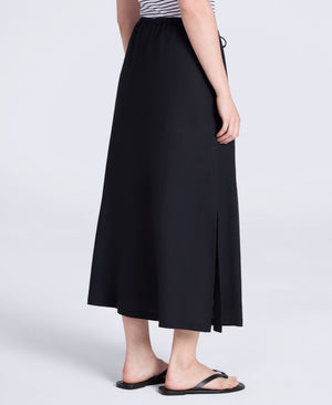 Womens Linen Blend Midi Skirt - Black