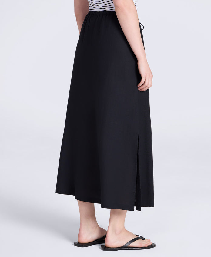 Womens Linen Blend Midi Skirt - Black