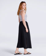 Womens Linen Blend Midi Skirt - Black