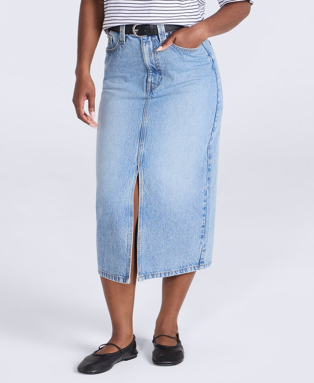 Womens Denim Midi Skirt - Blue