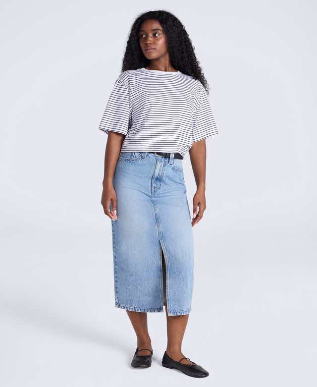 Womens Denim Midi Skirt - Blue