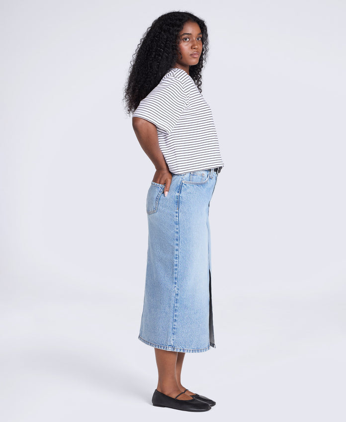 Womens Denim Midi Skirt - Blue
