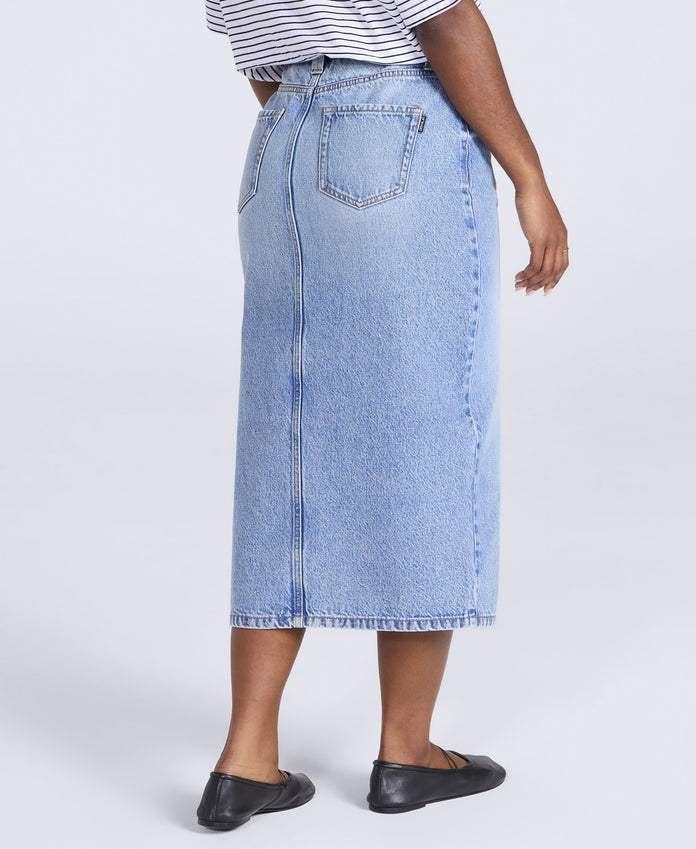Womens Denim Midi Skirt - Blue
